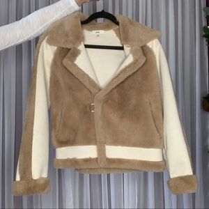 Colorblock Beige Faux Fur Jacket